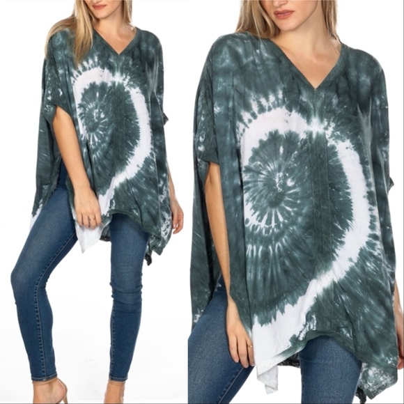 TOP BOHO Tie-Dye PONCHO TOP - Picture 2 of 4